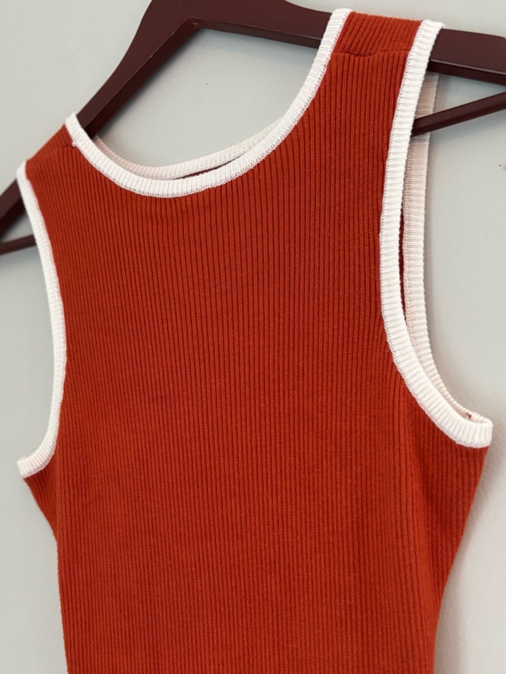 L Stardust Orange Ribbed Bodycon Midi Dress - Lt Color Block, Key Hole on Back - Picture 3 of 7